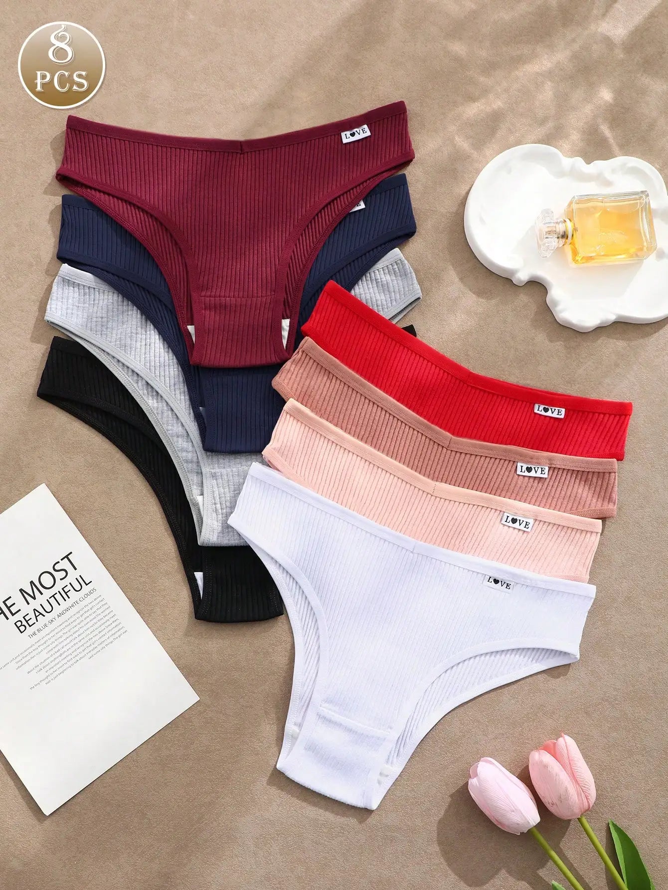 8pc Underwear Women Soft Panties Low-Waist Lingerie V Waist Briefs High Elastic Knickers Comfortable Underpants