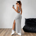 Elegant Slim Knitted Dresses Women New Sexy Hollow Out Backless Bodycon Long Dress Streetwear Fashion Casual Solid Lady Dress