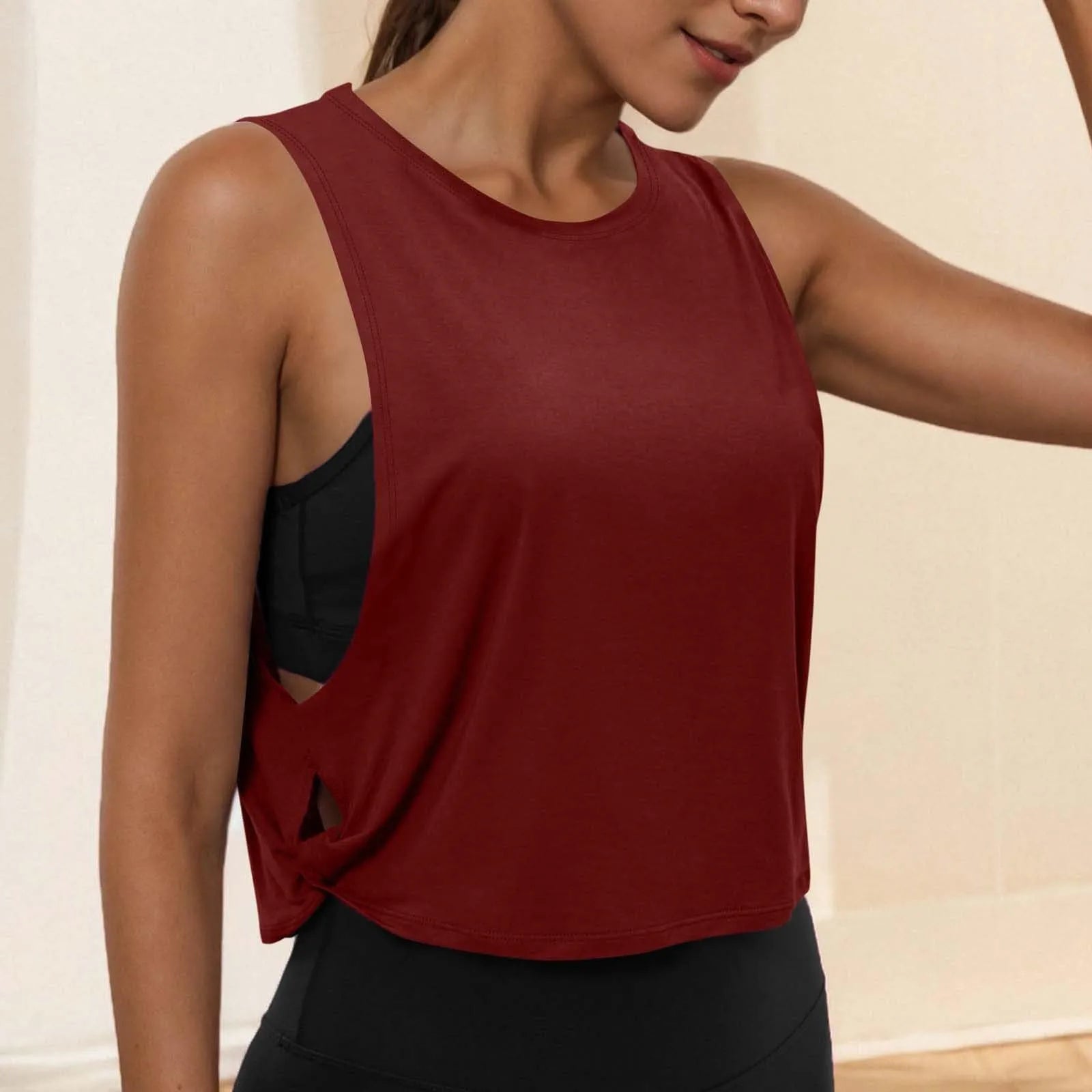 Women Sleeveless Yoga Tops Athletic Vest Breathable Blouse Cover Up Gym Workout Cool T-Shirt Running Short Tank Crop Top