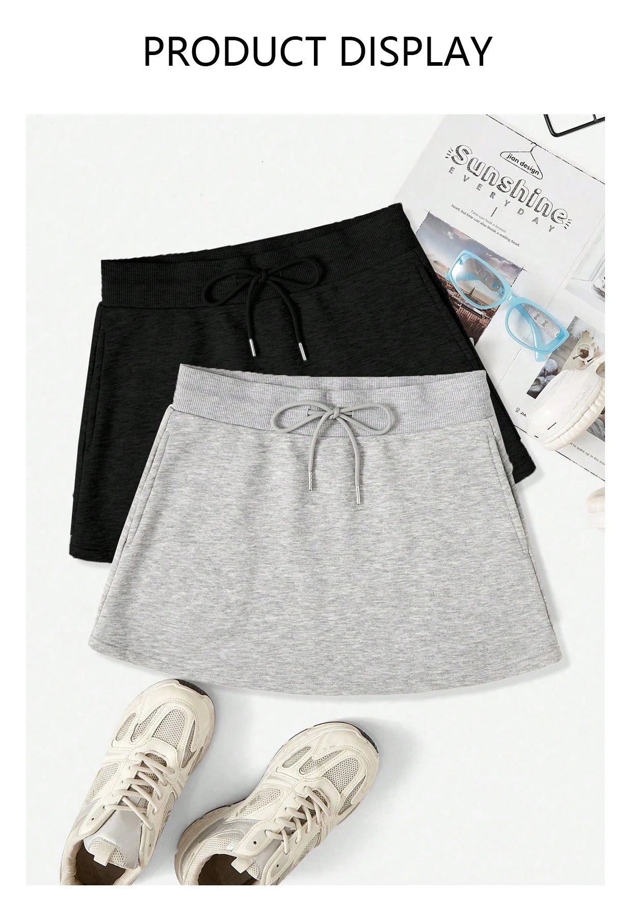 Women's mini short skirt casual drawstring high-waisted short style sportswear dress