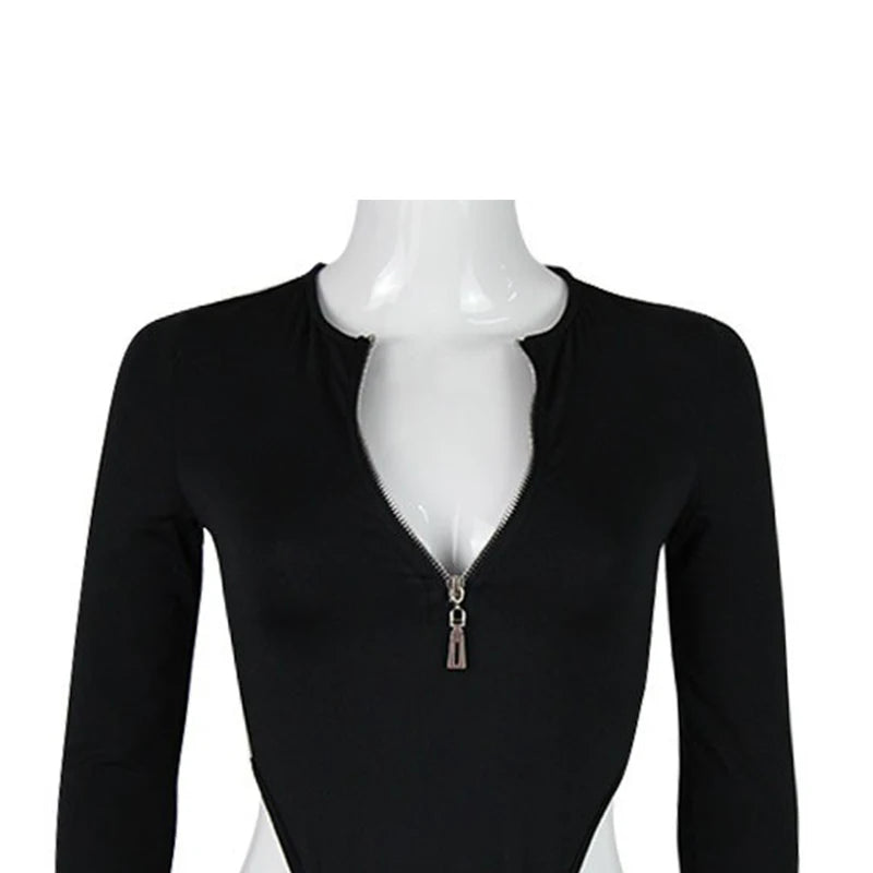 BIG PROMOTION Y2K European and American Summer New Women's Long Sleeve Slim Fit Bodysuit Sexy Spicy Girl Personality Zipper Top