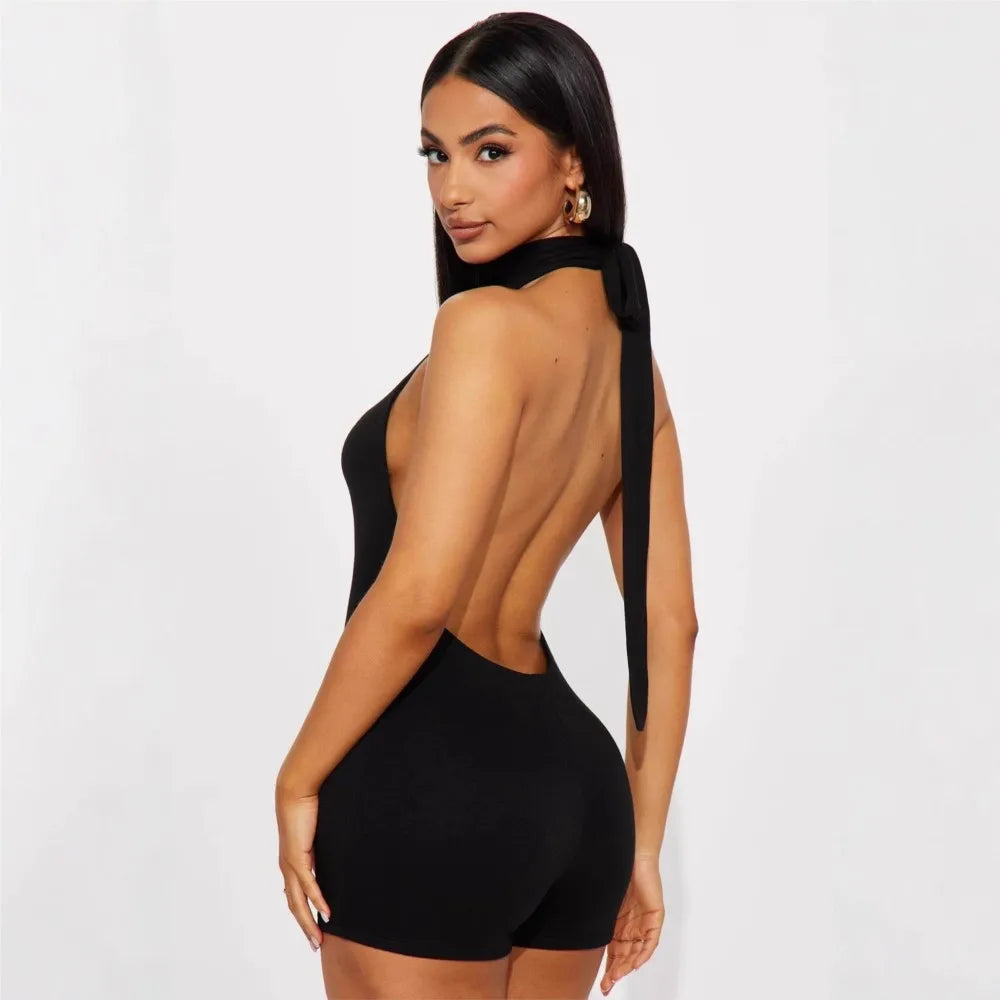 Sexy Jumpsuits For Woman Jumpsuit Rompers Playsuits Bodysuits Hot Girl Style Simple All-match Slim Backless Neck Halter Leace-up