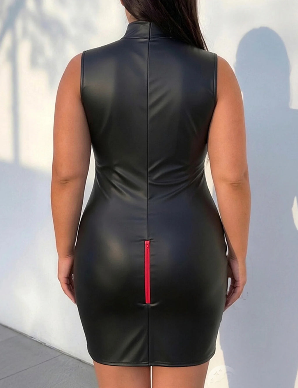 Women Stretch Faux Leather Plus Size Sexy Bodycon Dresses Exotic Ladies Back Zip Open PU Leather Party NightClub Dress