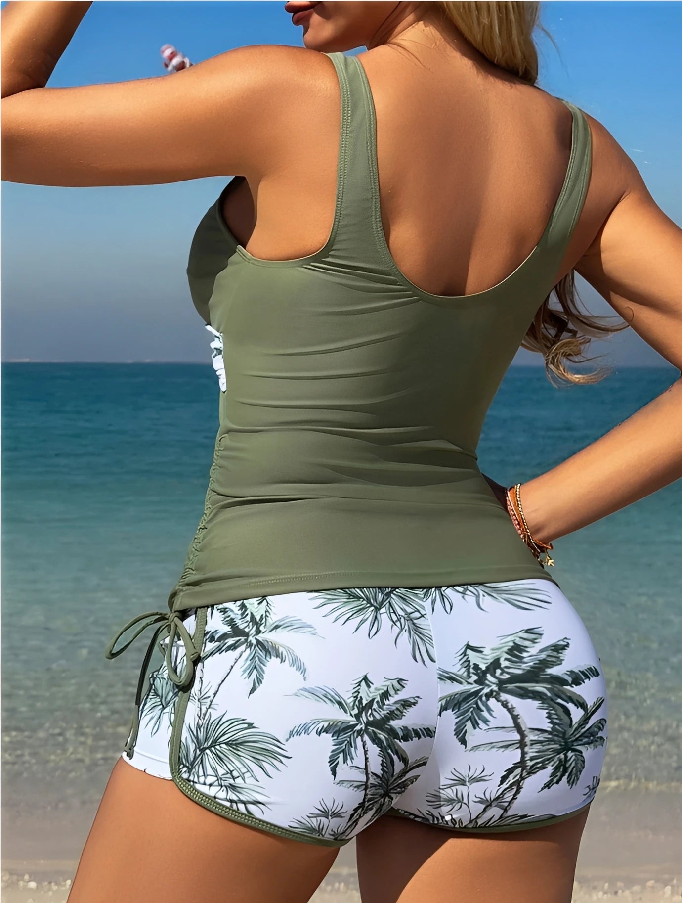 2026 Printed Two Pieces Swimsuit Women Tankini Set Drawstring Swimwear Female Bathers Bathing Swimming Swim Suit Beachwear