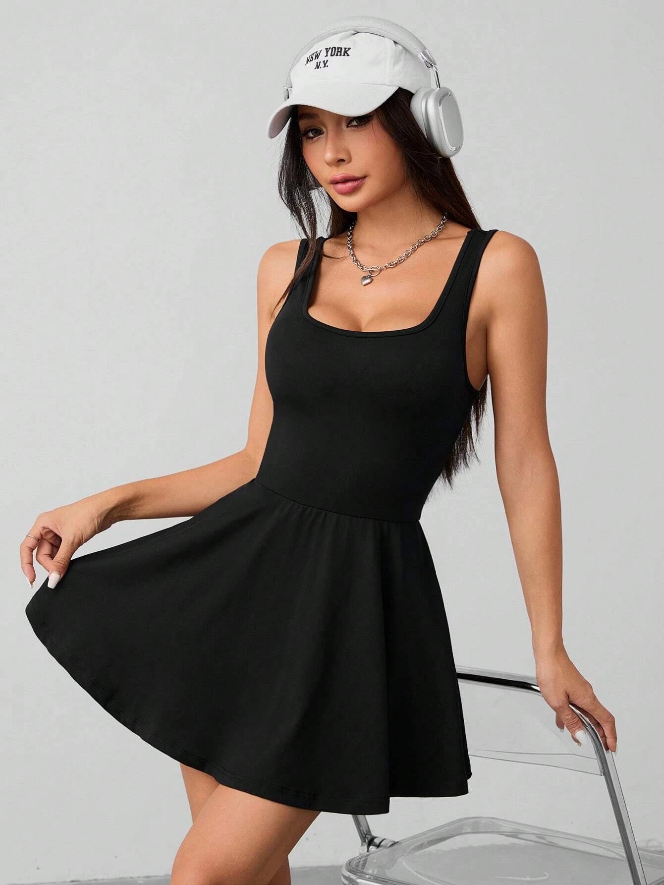 Ladies Elegant Sexy Spring Summer Square Collar Pocket Safety Pants Dress Fashionable Women's Clothing