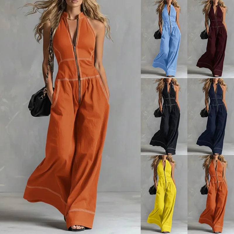 2026 New Women Stand Collar Sleeveless Jumpsuit Loose Casual Office Daily Wear Rompers