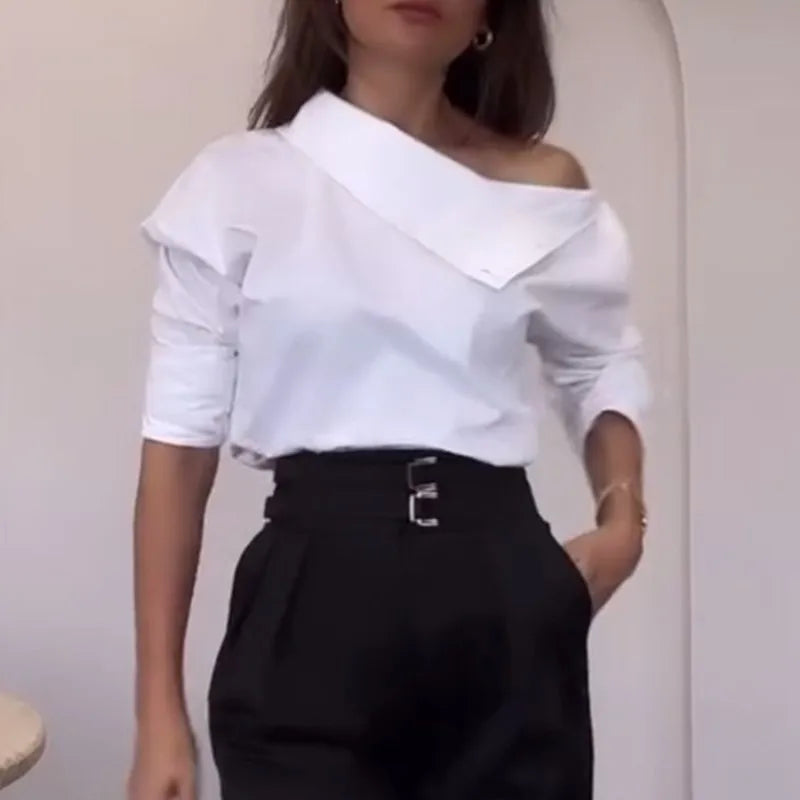 Fashionable And Elegant Women's Pullover Shirt Casual Office Turtleneck Metal Button Slim Body 2025 Spring And Autumn New Style