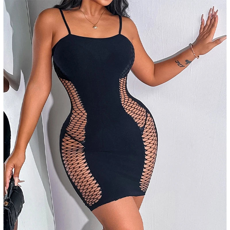 1PC Women Sexy Fishnet Beach Cover Up Hollow Out Bodycon Dress See Through Summer Swimwear