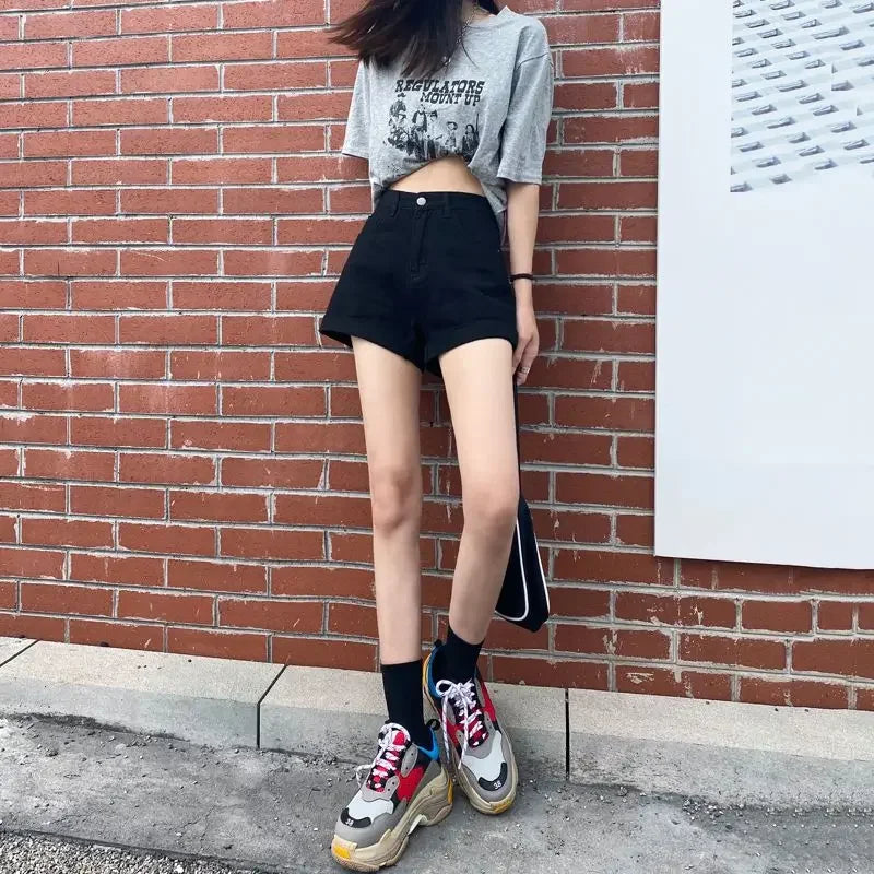 Wide Female Short Jeans Pants Korean Style Women's Denim Shorts With Waist Pocket Design XXL Elegant Low Price Youthful Kpop XL