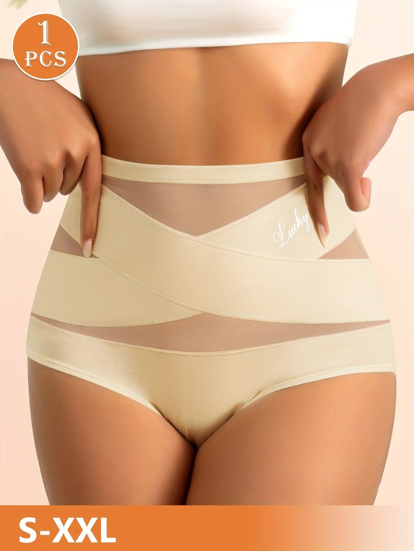 1pcs High Waisted Women's Panties Breathable Mesh Cross Tummy Cinching Ice Silk No Trace Triangle Panties Tummy Tuck Shape