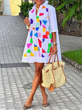 Women's Mini Dress Fashion Geometry Printed Half Sleeves Contrast Color Loose Urban Trendy Casual Short Dresses