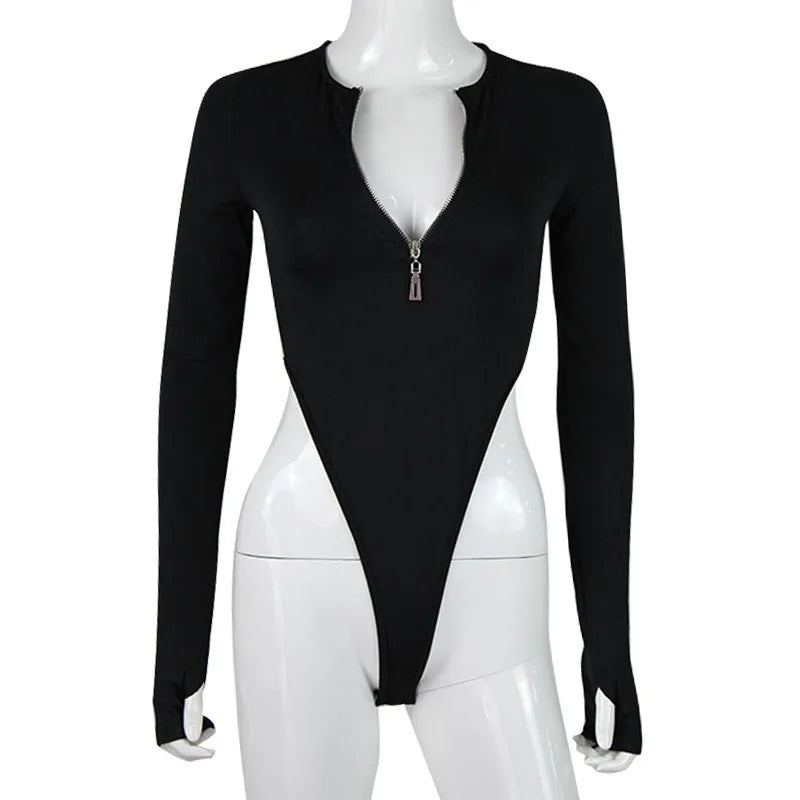 BIG PROMOTION Y2K European and American Summer New Women's Long Sleeve Slim Fit Bodysuit Sexy Spicy Girl Personality Zipper Top