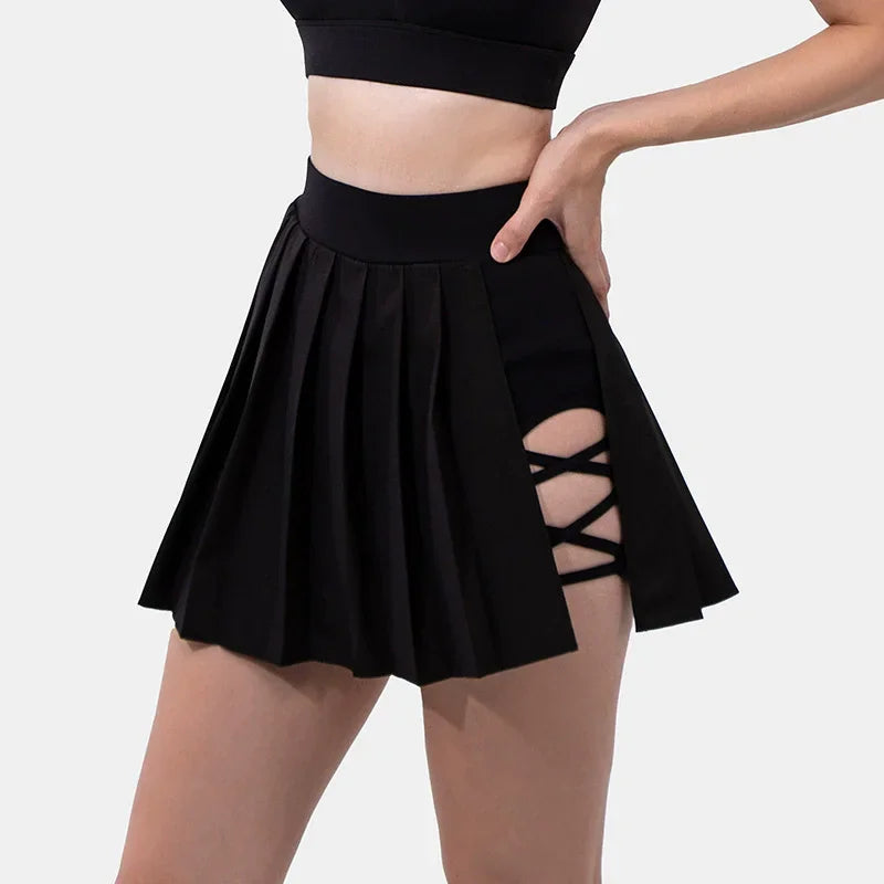 Sexy Side Bandage Summer Skirts Women High Waist Elastic Mini Skirt With shorts Hot Club A Line Slim Tennis Skirts Women
