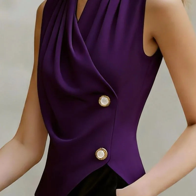 Women's Blouses 2026 New Summer Fashion V-neck Commuter Twist Pleated Sexy Versatile Sleeveless Shirt Casual Tops Women Clothing