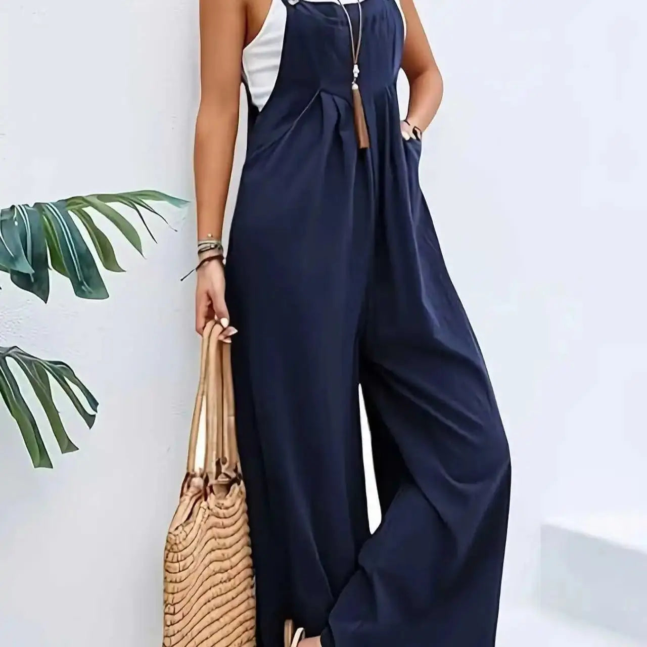 Vacation Style Age Reducing Suspender Overalls for Women, Simple Versatile Loose Slimming Suspender Pants