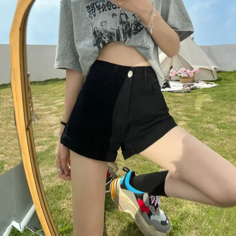 Wide Female Short Jeans Pants Korean Style Women's Denim Shorts With Waist Pocket Design XXL Elegant Low Price Youthful Kpop XL