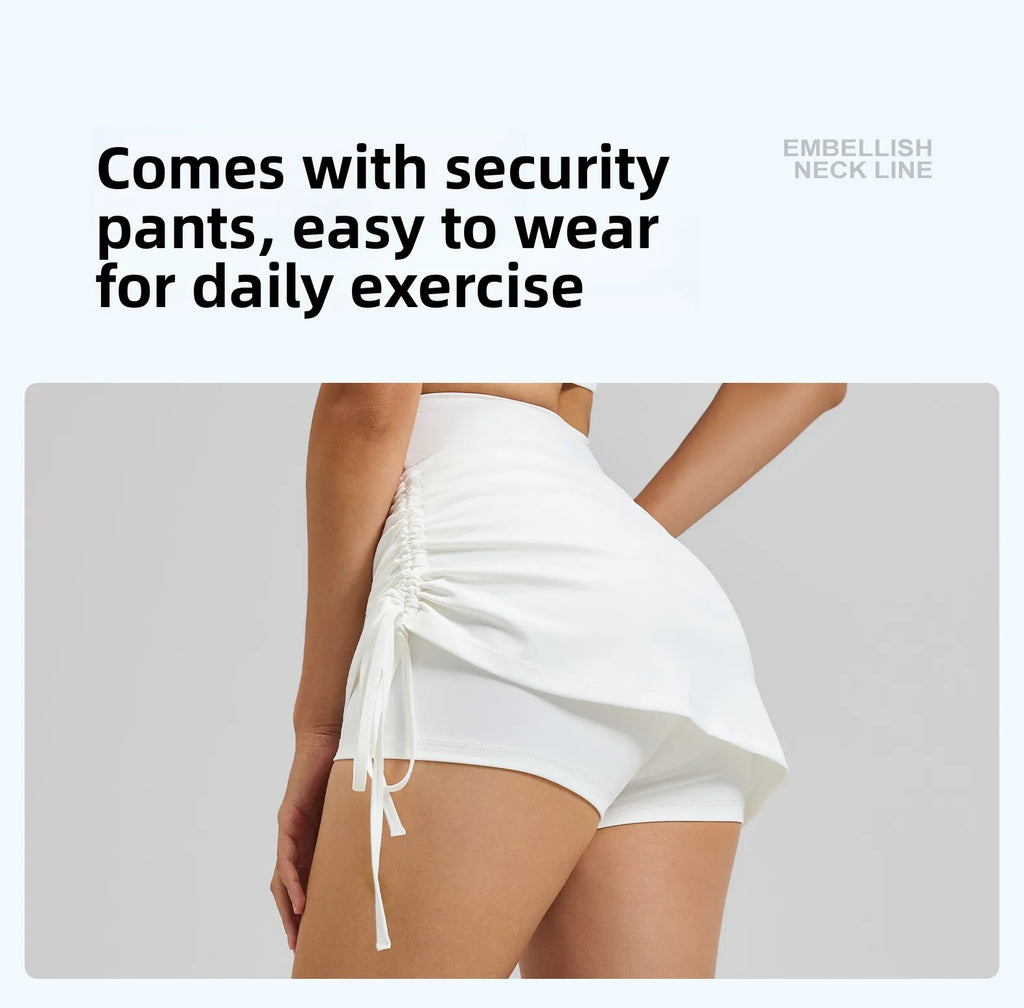 2026 Summer Hot Women's Sports Skirt Anti-running Skirt High Waist Running Shorts Fake Two-piece Yoga Shorts Drawstring Sexy Fit