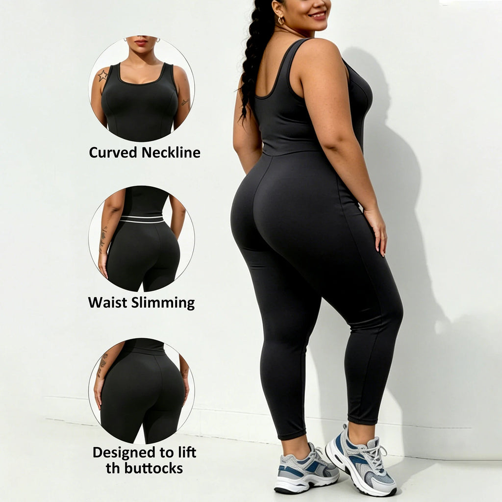 Plus Size Women Workout  Jumpsuit Yoga  Bodycon One Piece Tank Top Leggings Romper Plus Jumpsuit