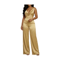 Women Sleeveless V Neck Cowl Wide Leg Jumpsuit For Formal Dinner Wedding Guest And Evening Party Occasion