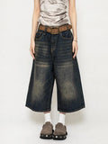 Black Baggy Denim Shorts Women Y2k Vintage Wide Leg Jorts Washed High Waist Streetwear Casual Fashion Loose Trousers