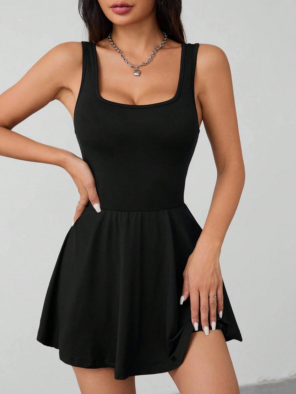 Ladies Elegant Sexy Spring Summer Square Collar Pocket Safety Pants Dress Fashionable Women's Clothing