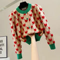 Heart Plaid Viscose Wool Thick O-Neck Vintage Knitted Women's Cardigans Sweater Fashion Single Breasted Short Cardigan For Women